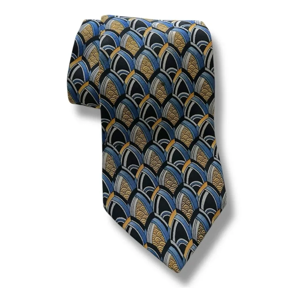 J Garcia 100% Vtg Men Tie 55” X 3.5” Blue & Yellow
